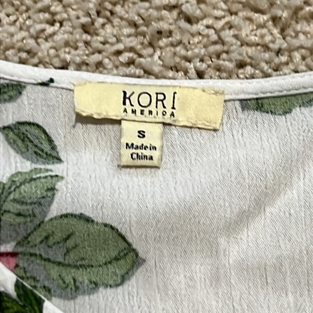 Kori America Size Small White, Pink, Blue Floral Casual Linen Shirt - Picture 4 of 5